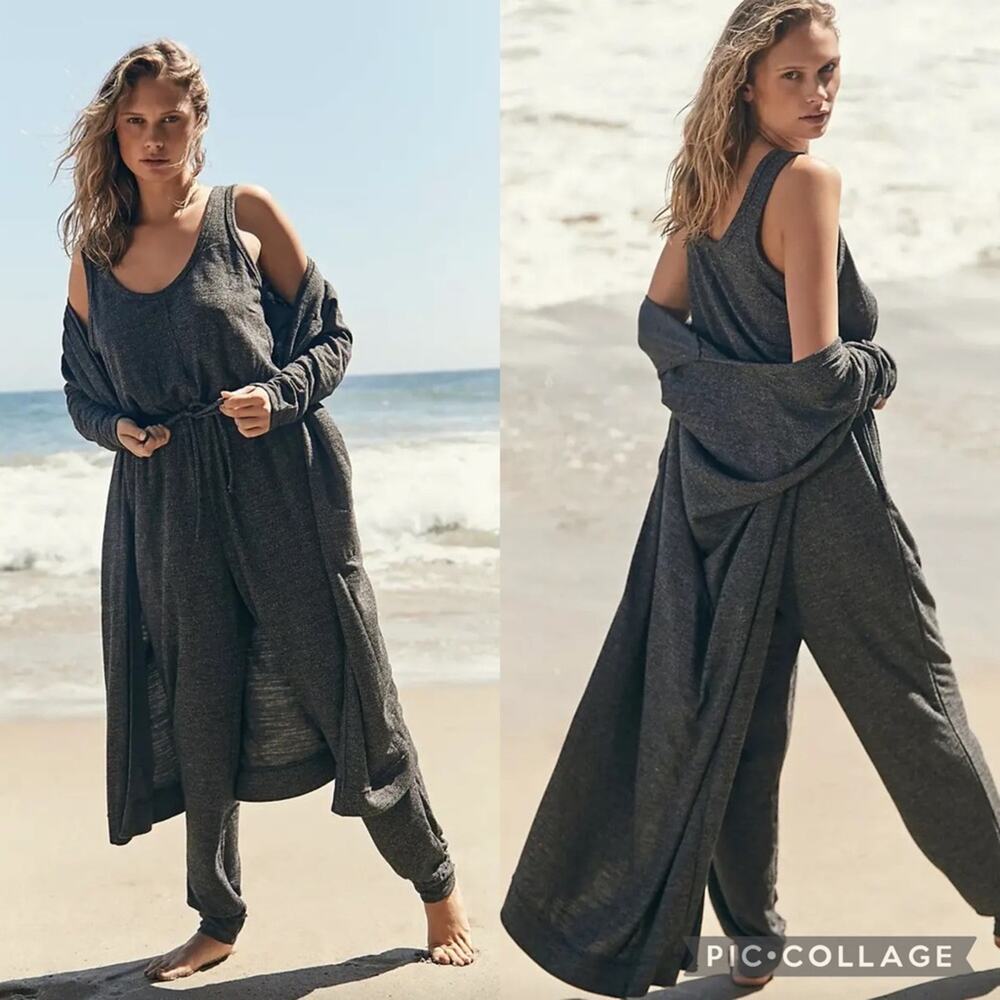 Free People Bicoastal Romper Jumpsuit In Charcoal Grey Heather - S Beachy Lounge - Picture 3 of 14